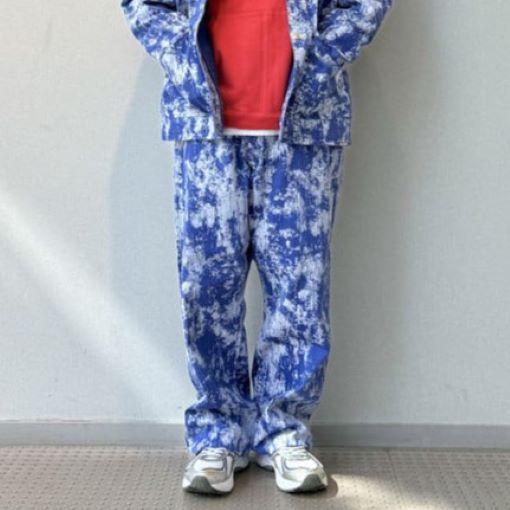 BEAMS PLUS ビームスプラス 25AW P-Man Pants - Supima Herringbone on Paint Print 白箔プリント ペインターパンツ 38-24-0381-791 M BLUE |  | 02