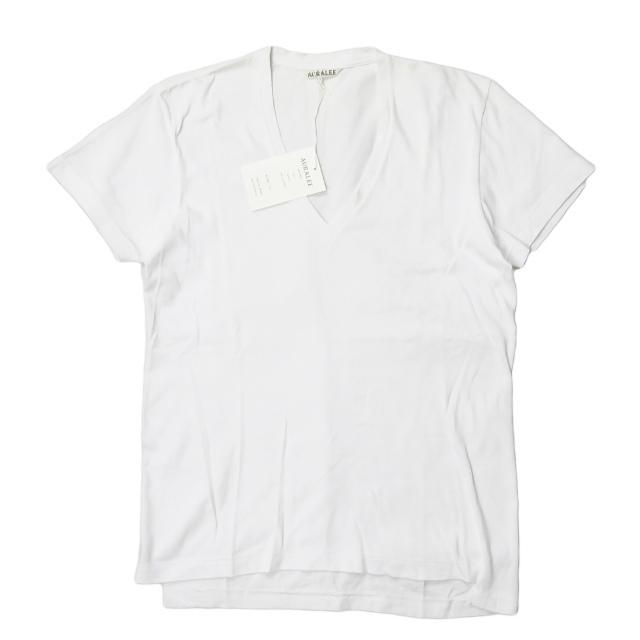オーラリー AURALEE 日本製 SEAMLESS V-NECK TEE シームレスVネックTシャツ A00V06ST 1 ホワイト 半袖 トップス | 