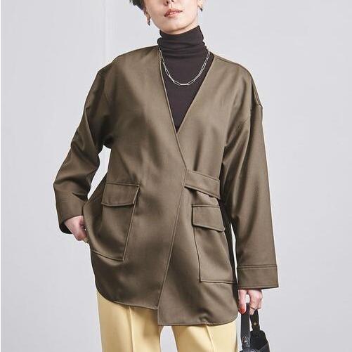 UNITED ARROWS ユナイテッドアローズ ツイル Vノーカラーシャツジャケット 1522-162-2890 Free OLIVE ベルテッド アウター g27979 |  | 02