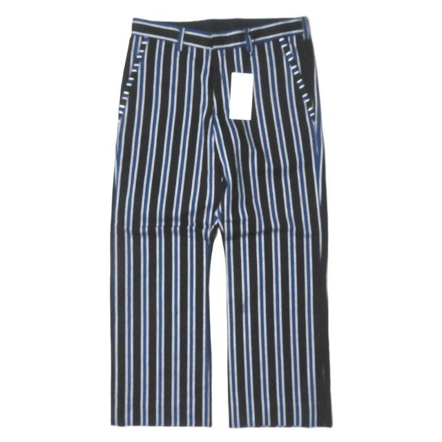 新品 KUON クオン 20AW 日本製 TRIMMED TROUSERS 裂き織りストライプトラウザーズパンツ 2002-PT0708 L BLACK/BLUE レジメンタル g2878 | 