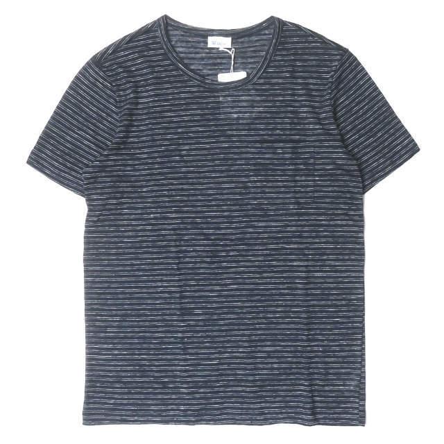 新品 Schiesser シーサー HELMUT - Striped Slub Linen-Jersey T-Shirt リネンボーダーポケットTシャツ 160907 6/L ネイビー 半袖 g3553 | 