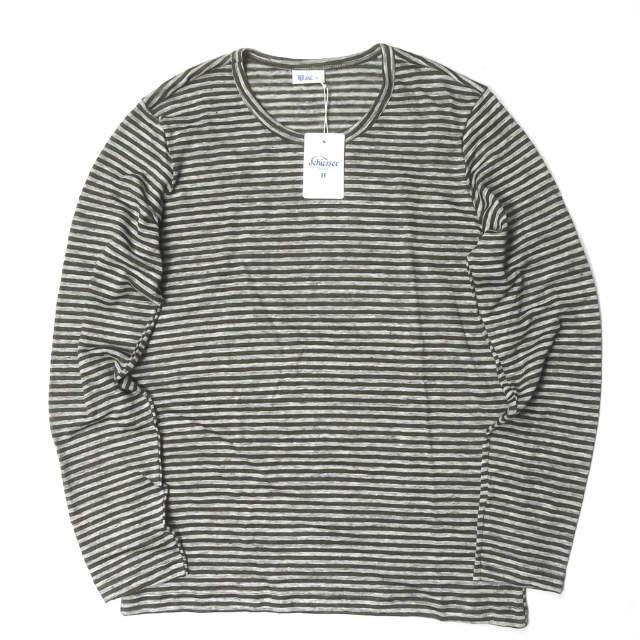 新品 Schiesser シーサー HELMUT - Striped Slub Linen-Jersey T-Shirt リネンボーダーロングスリーブTシャツ 160923 5/M オリーブ g3554 | 