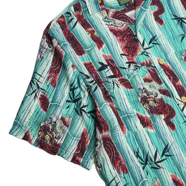 BRU NA BOINNE ブルーナボイン 日本製 雨中竹虎シャツ レーヨンアロハシャツ No.4415 2 ターコイズブルー 半袖 オープンカラー g4101 |  | 07