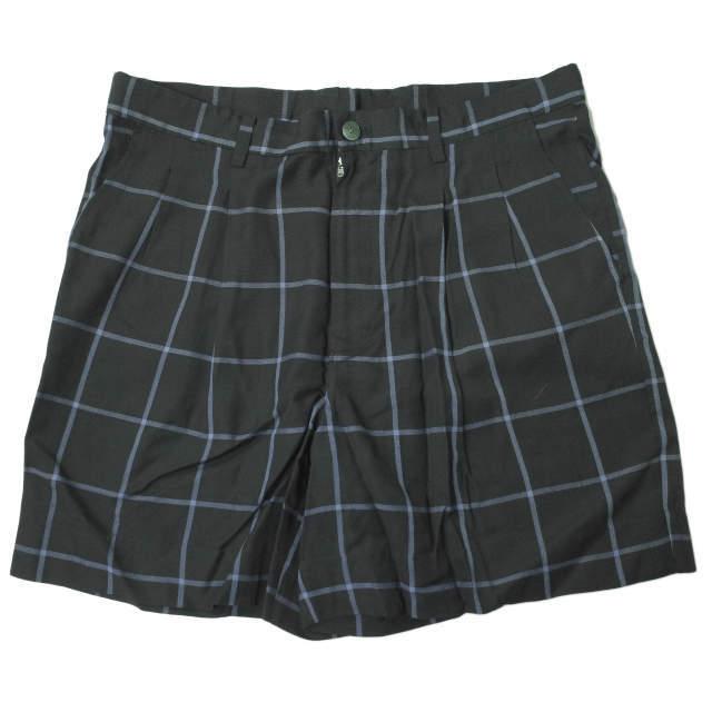 URU ウル 日本製 レーヨンチェック2タックショーツ 14SOP06 2 ブラック ショートパンツ ボトムス g4107 | 