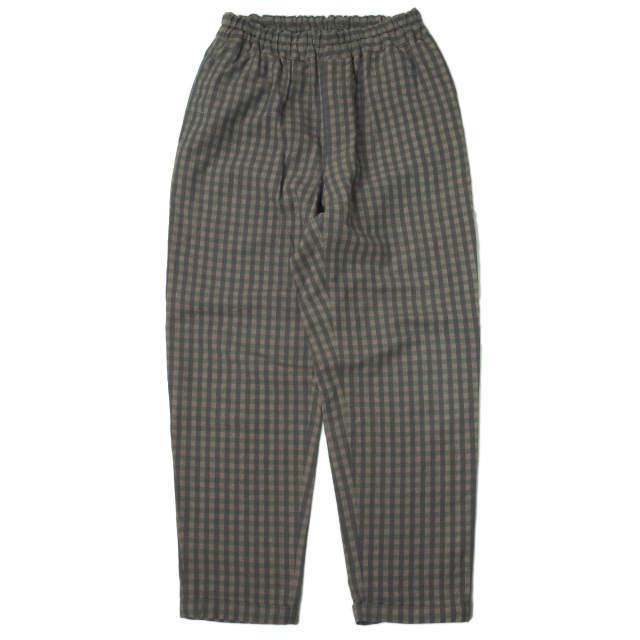 URU ウル 日本製 コットンリネン ギンガムチェックイージーパンツ 15SUP07 2 ブラウン テーパード ボトムス g4112 | 