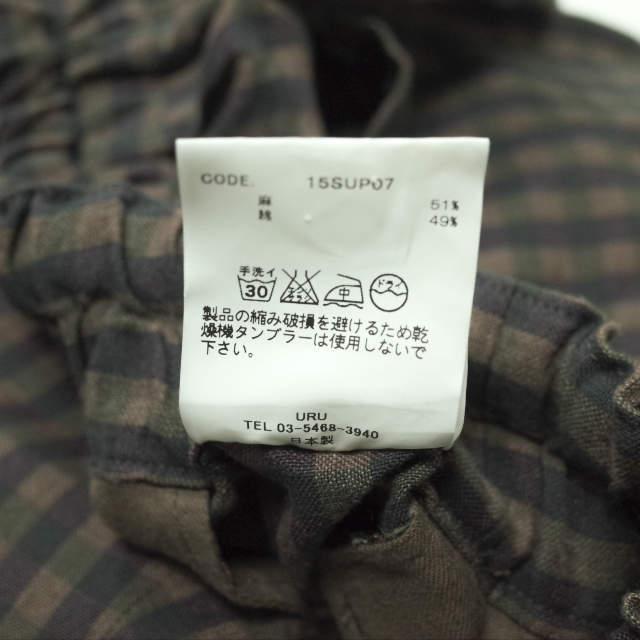 URU ウル 日本製 コットンリネン ギンガムチェックイージーパンツ 15SUP07 2 ブラウン テーパード ボトムス g4112 |  | 07