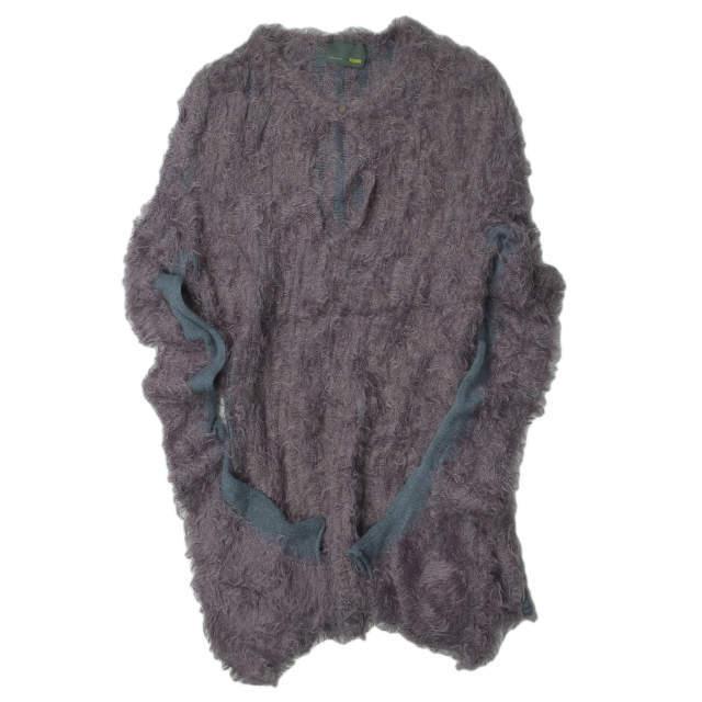 FENDI フェンディ イタリア製 ストライプシャギーニット 42 パープル セーター プルオーバー クルーネック トップス g4154 | 