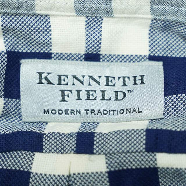 KENNETH FIELD ケネスフィールド アメリカ製 クレイジーパターン ラウンドカラーシャツ XS ネイビー 長袖 丸襟 チェック ストライプ g4207 |  | 02