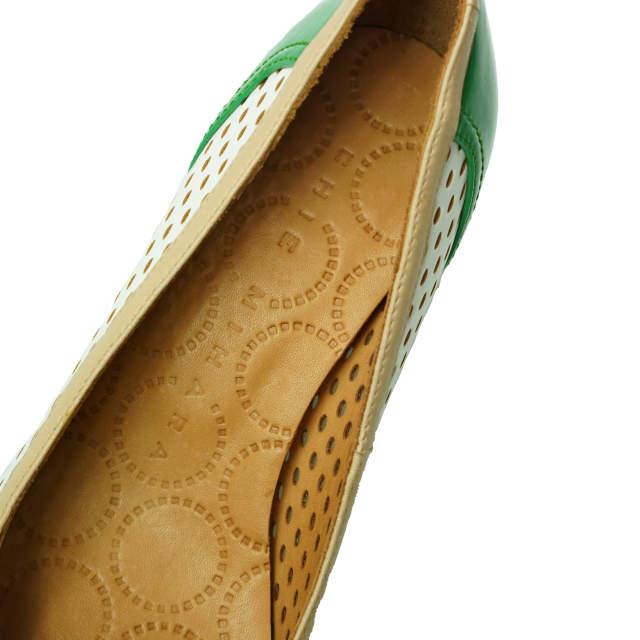 新品 CHIE MIHARA チエミハラ HAZA パンチングレザーヒールパンプス 361/2(23-23.5cm) グリーン/ホワイト チャンキー シューズ g5885 |  | 07