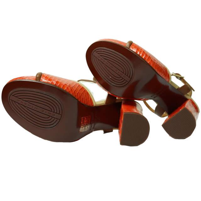 新品 CHIE MIHARA チエミハラ CALORIA ツイストレザーストラップヒールサンダル 35(22-22.5cm) Orange アンクル 型押し チャンキー g5887 |  | 05