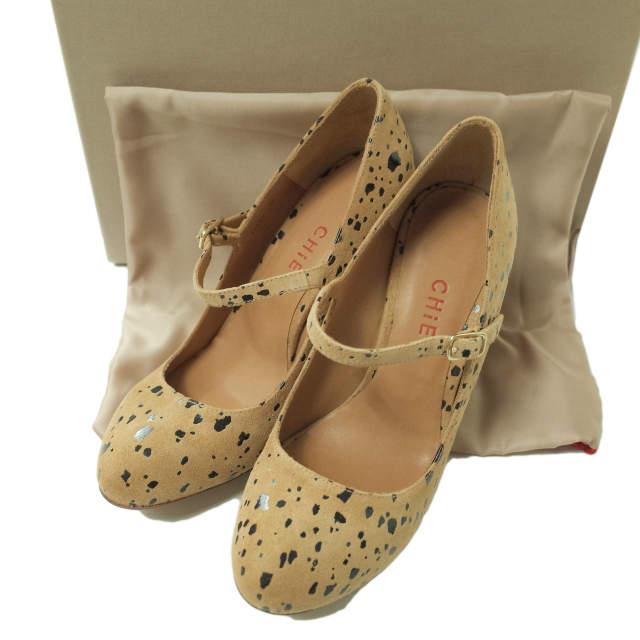 新品 CHIE MIHARA チエミハラ GIA アニマル柄 スエードストラップヒールパンプス 36(22.5-23cm) TAN チャンキー シューズ g5909 | 