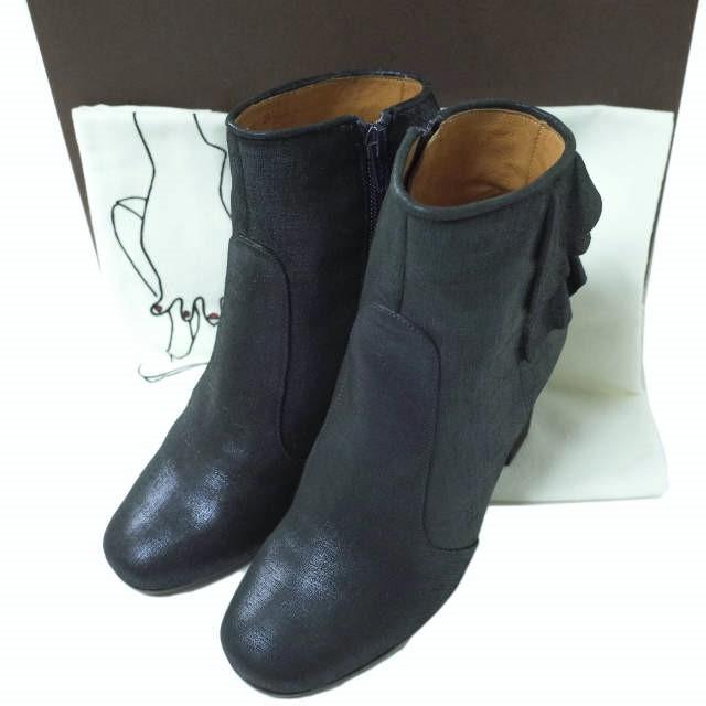 新品 CHIE MIHARA チエミハラ ACHA アンクルサイドジップヒールブーツ 37(23.5-24cm) NAVY チャンキー ブーティー フリル シューズ g5915 | 