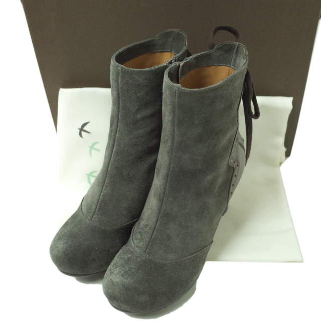 新品 CHIE MIHARA チエミハラ GOUS スエードサイドジップヒールブーツ 351/2(22-23cm) GRAY/BROWN ショート レースアップ シューズ g5920 | 