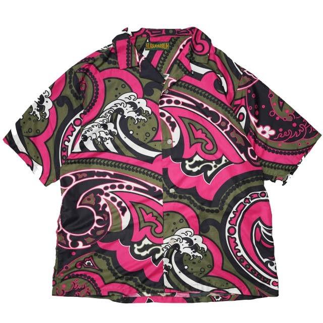 HURRAY HURRAY フレイフレイ フレーフレー 日本製 ウェーブプリント オープンカラーシャツ H2005 1 MOSS PINK 開襟 アロハシャツ g5971 | 