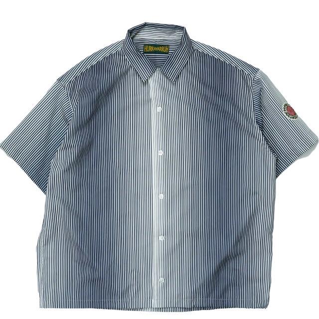 HURRAY HURRAY フレイフレイ フレーフレー 18SS グラデーションストライプショートスリーブオープンカラーシャツ ネイビー ワッペン g5986 | 