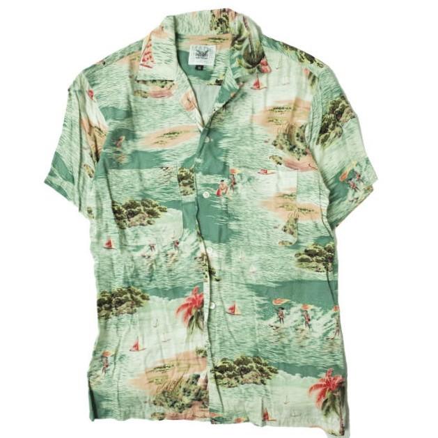 MARK MCNAIRY マークマクナイリー アメリカ製 Rayon Aloha Shirts レーヨンアロハシャツ S グリーン 半袖 開襟 オープンカラー g6109 | 