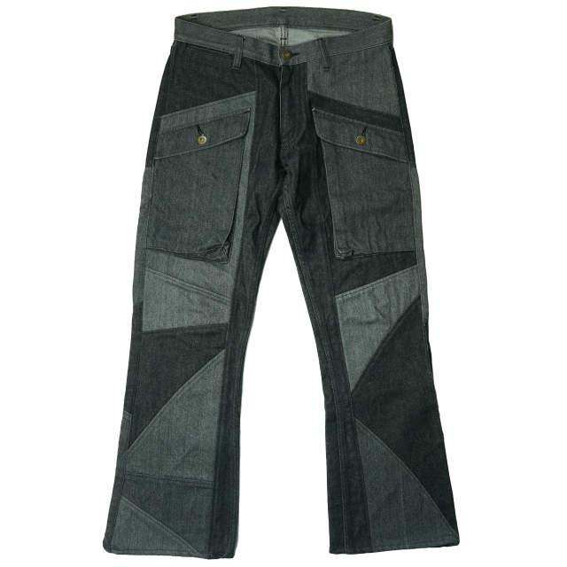SHANTii シャンティ PWD PANTS - PATCHWORK BOOTS CUT パッチワークブーツカットデニムパンツ S ブラック フレア ブッシュ ジーンズ g6404 | 