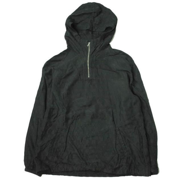 URU ウル 日本製 キュプラアノラックパーカー 14FUJ06 2 BLACK 総柄 ハーフジップ プルオーバー ジャケット トップス g6481 | 