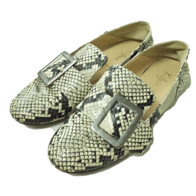 K.Spin ケースピン イタリア製 モンクストラップ フラットシューズ 36(23cm) パイソン パンプス シューズ g6662 | 