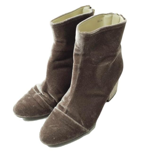 ADAM ET ROPE アダムエロペ 日本製 ベルベットショートブーツ 22 1/2(22.5cm) スモークピンク ヒール ベロア バックジップ シューズ g6831 | 