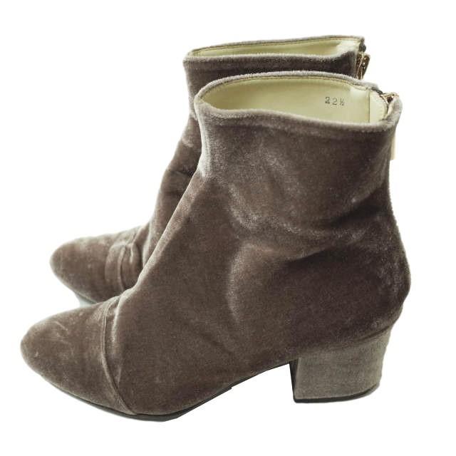 ADAM ET ROPE アダムエロペ 日本製 ベルベットショートブーツ 22 1/2(22.5cm) スモークピンク ヒール ベロア バックジップ シューズ g6831 |  | 01