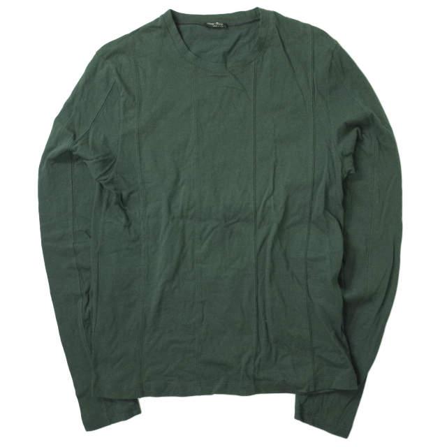 MIU MIU ミュウミュウ イタリア製 ステッチストライプ ロングスリーブTシャツ M グリーン 長袖 miumiu トップス g7413 | 