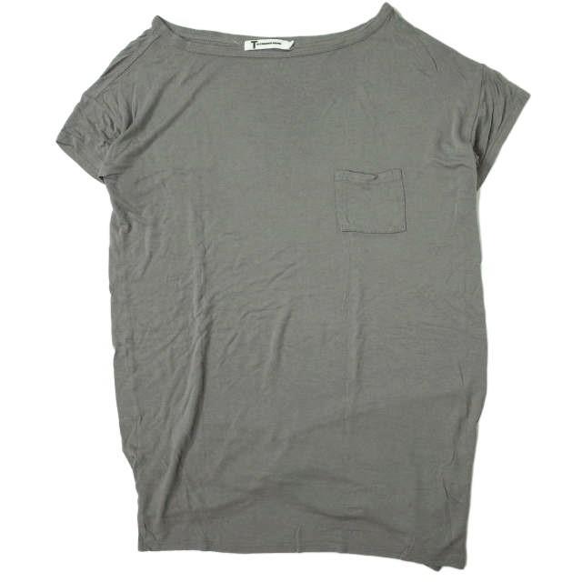 T by ALEXANDER WANG ティーバイアレキサンダーワン レーヨンボートネックポケットカットソー XS グレー 半袖 Tシャツ トップス g7499 | 