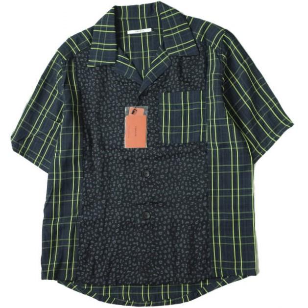 新品 LIBERUM リベルム 20SS HYBLID OP SHIRT チェック＆レオパード ハイブリッドオープンカラーシャツ 2020SS-SH07 2 NAVY 開襟 g7682 | 