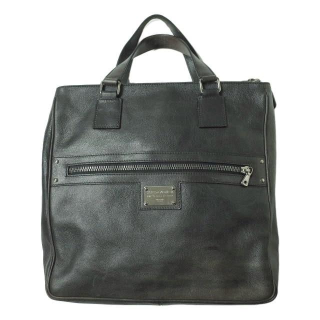 DOLCE＆GABBANA ドルチェアンドガッバーナ イタリア製 ヴィンテージ加工レザートートバッグ ブラック ショッピングバッグ カバン g8065 | 