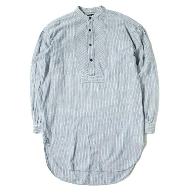 RRL ダブルアールエル バンドカラーストライプシャツワンピース 2 ブルー Double RL イカムネ ドレス プルオーバー トップス【中古】【RRL】 RRL ダブルアールエル バンドカラーストライプシャツワンピース 2