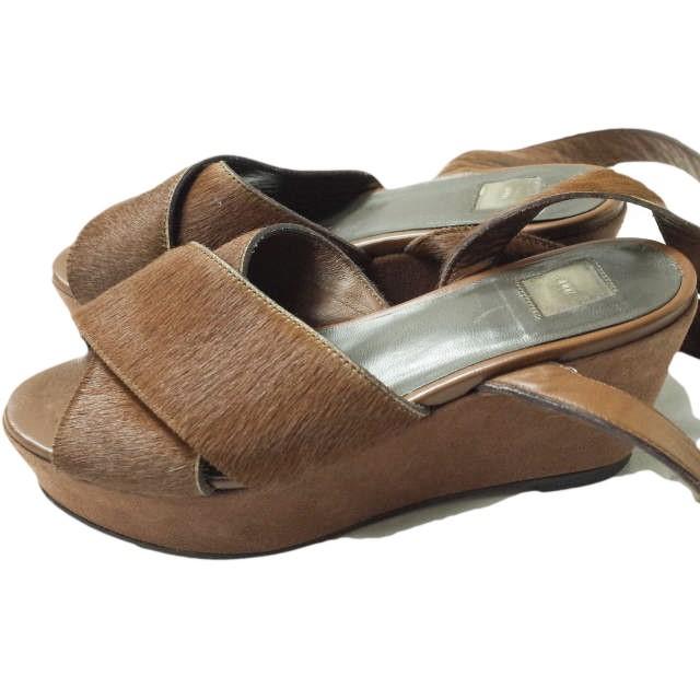 ELIN エリン 日本製 ウエッジソール アンクルストラップ ハラコサンダル 36(22.5cm) ブラウン クロス シューズ g8292 |  | 01