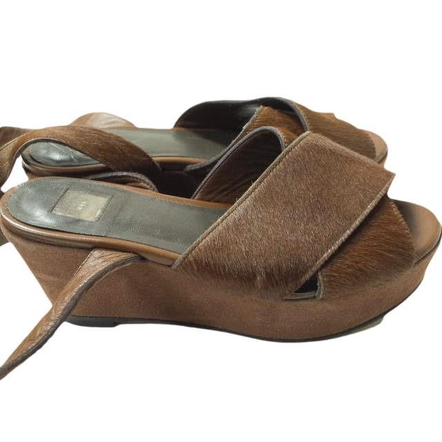 ELIN エリン 日本製 ウエッジソール アンクルストラップ ハラコサンダル 36(22.5cm) ブラウン クロス シューズ g8292 |  | 02