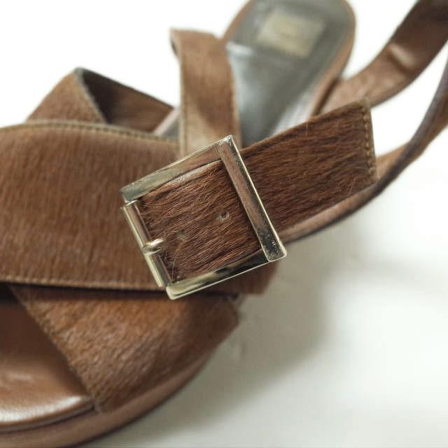 ELIN エリン 日本製 ウエッジソール アンクルストラップ ハラコサンダル 36(22.5cm) ブラウン クロス シューズ g8292 |  | 05