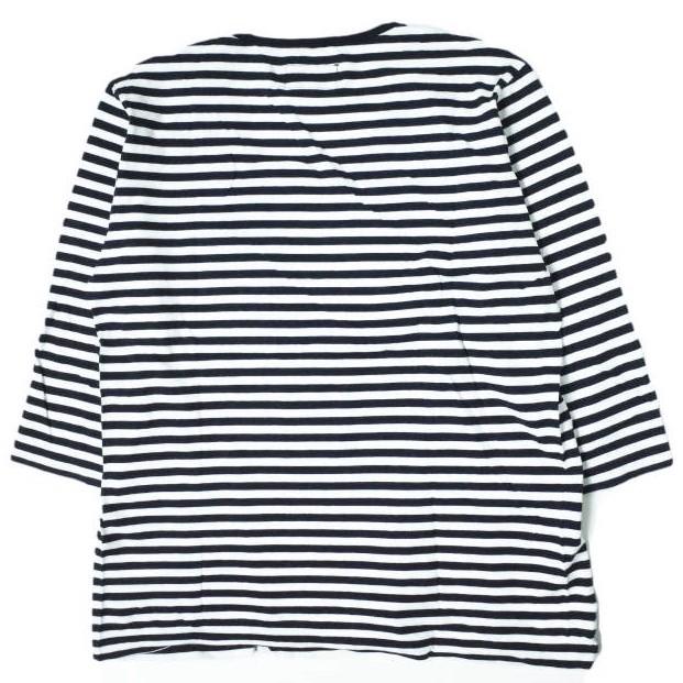 pyjama clothing ピジャマクロージング ベルギー製 Border ?U-Neck Tee 五分袖ボーダーUネックTシャツ S ネイビー カットソー g9604｜looponline｜02