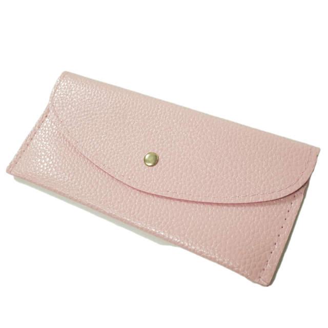 新品 no brand ノーブランド フェイクレザー ロングウォレット ピンク 二つ折り 長財布 カード入れ お札入れ h009 | 