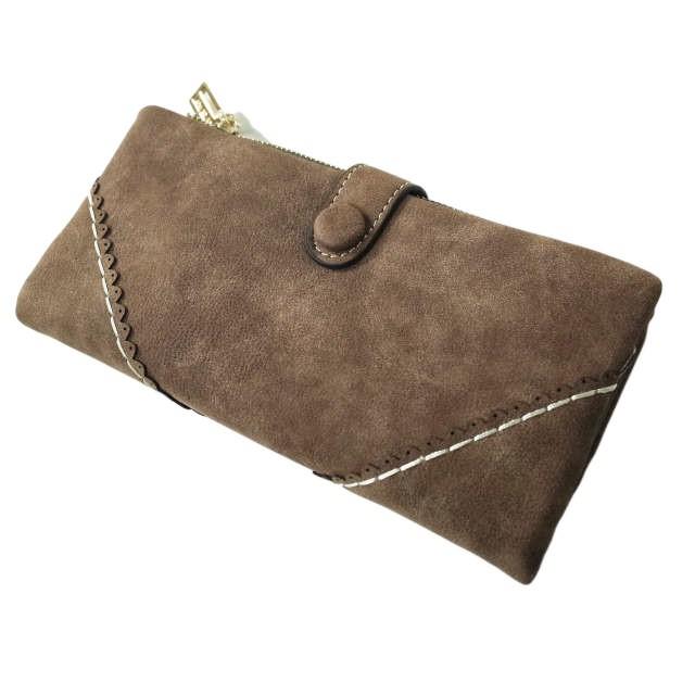 新品 no brand ノーブランド ヌバックレザー ロングウォレット ブラウン 長財布 フェイクレザー h061 | 