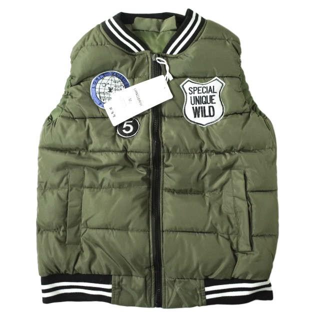 新品 no brand ノーブランド ワッペン付き ダウンベスト M OLIVE ライン 中綿 アウター h063 | 