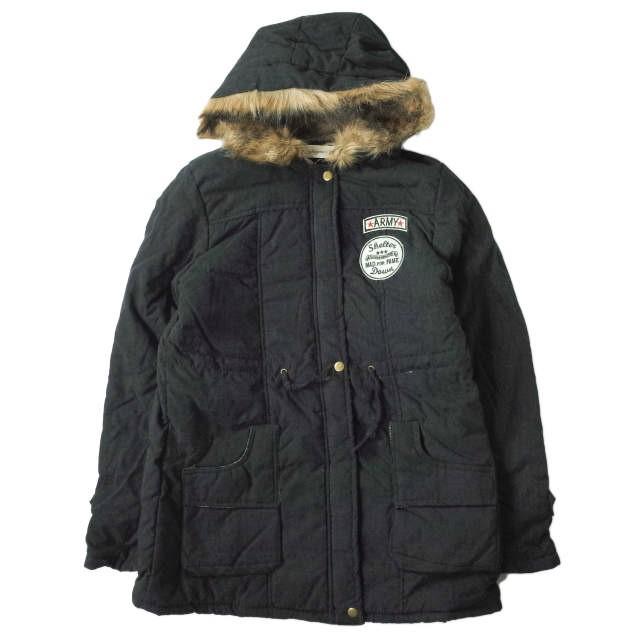 新品 no brand ノーブランド ファー付き フーデッドコート M ブラック 裏ボア アウター h067 | 