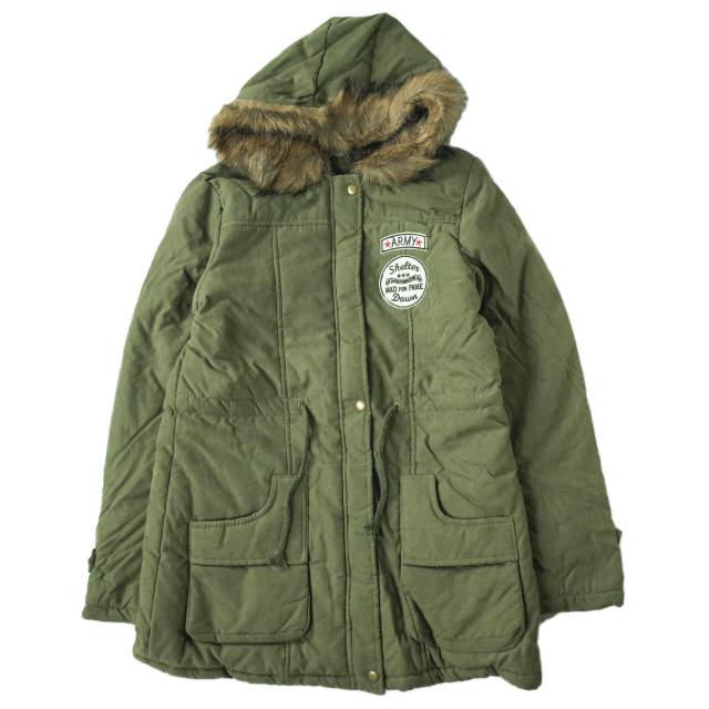 新品 no brand ノーブランド ファー付き フーデッドコート M OLIVE 裏ボア アウター h072 | 