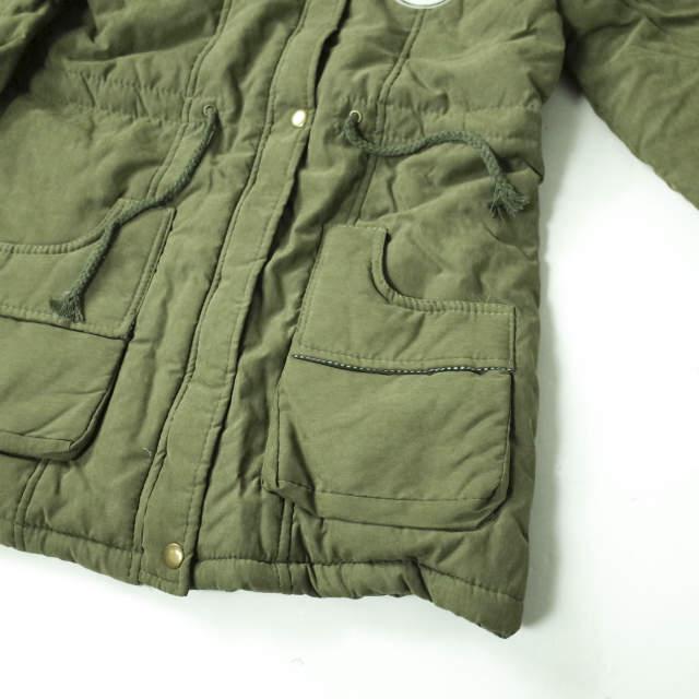 新品 no brand ノーブランド ファー付き フーデッドコート M OLIVE 裏ボア アウター h072 |  | 03