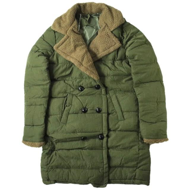 新品 no brand ノーブランド ボアカラー ダブルダウンコート L OLIVE トレンチ 中綿 アウター h073 | 