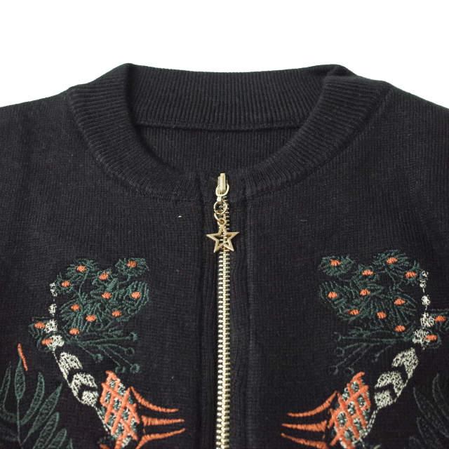 新品 no brand ノーブランド 刺繍デザイン ジップアップニットジャケット Free ブラック ブルゾン カーディガン アウター h077 |  | 02