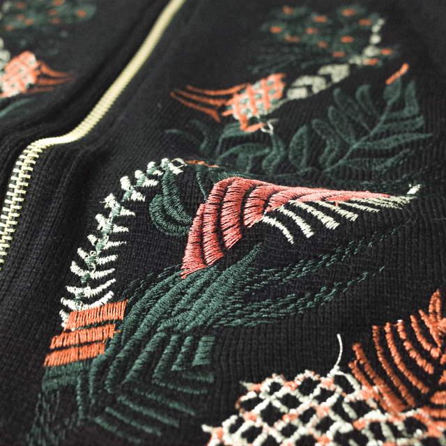 新品 no brand ノーブランド 刺繍デザイン ジップアップニットジャケット Free ブラック ブルゾン カーディガン アウター h077 |  | 03