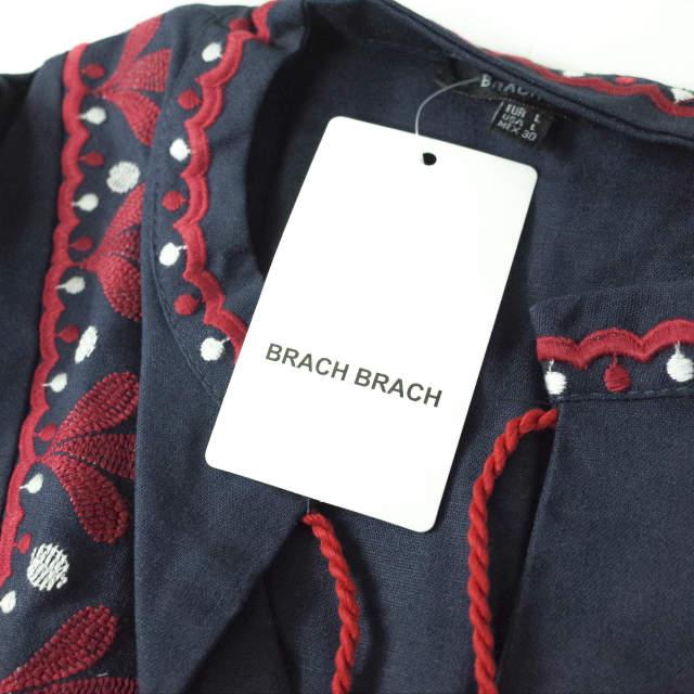 新品 no brand ノーブランド 刺繍デザイン シャツワンピース L ネイビー チュニック ロング トップス h080 |  | 02