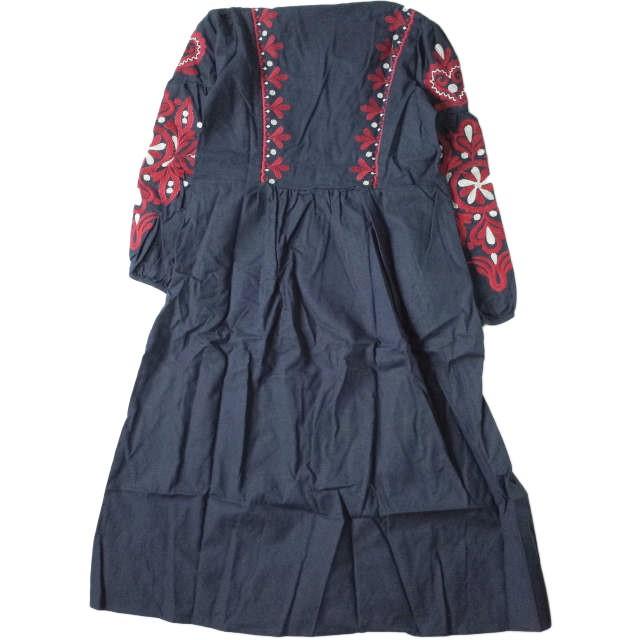新品 no brand ノーブランド 刺繍デザイン シャツワンピース M ネイビー チュニック ロング トップス h083 |  | 01