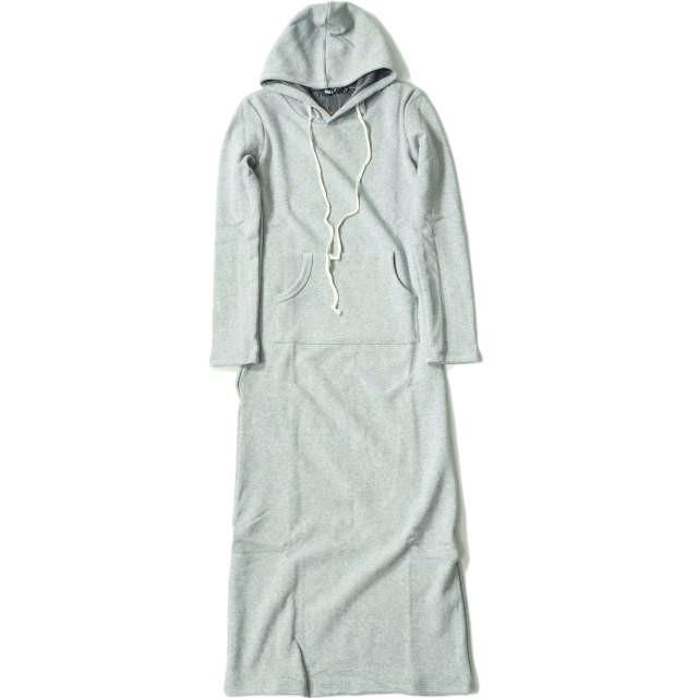 新品 no brand ノーブランド パーカーマキシワンピース M ライトグレー スウェット 裏フリース ロング トップス h095 | 