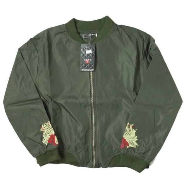 新品 no brand ノーブランド 刺繍デザイン ナイロンフライトジャケット M OLIVE MA-1 ブルゾン アウター h121 | 