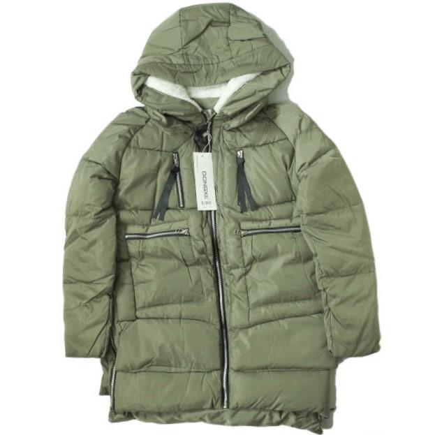 新品 no brand ノーブランド ボア付き フーデッドミリタリーダウンコート L OLIVE 中綿 ZIP アウター h124 | 