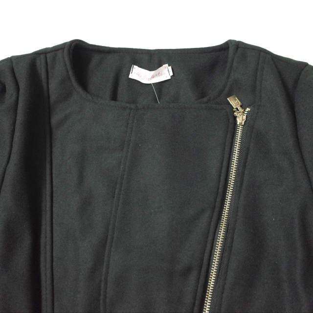 新品 no brand ノーブランド ウールダブルライダースハーフコート L BLACK ノーカラー ジャケット アウター h126 |  | 03