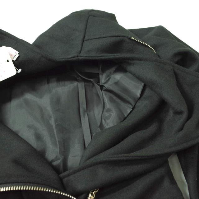 新品 no brand ノーブランド ウールダブルライダースハーフコート L BLACK ノーカラー ジャケット アウター h126 |  | 06
